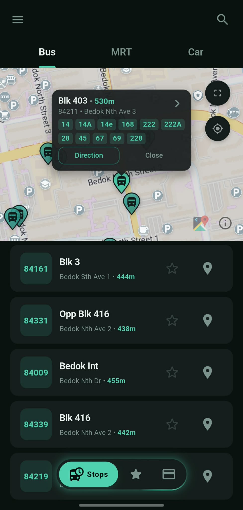 SG GoFast App - Bus Stops